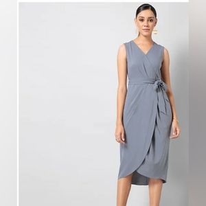 FabAlley Grey Belted Midi Wrap Dress - New Unused - Size M